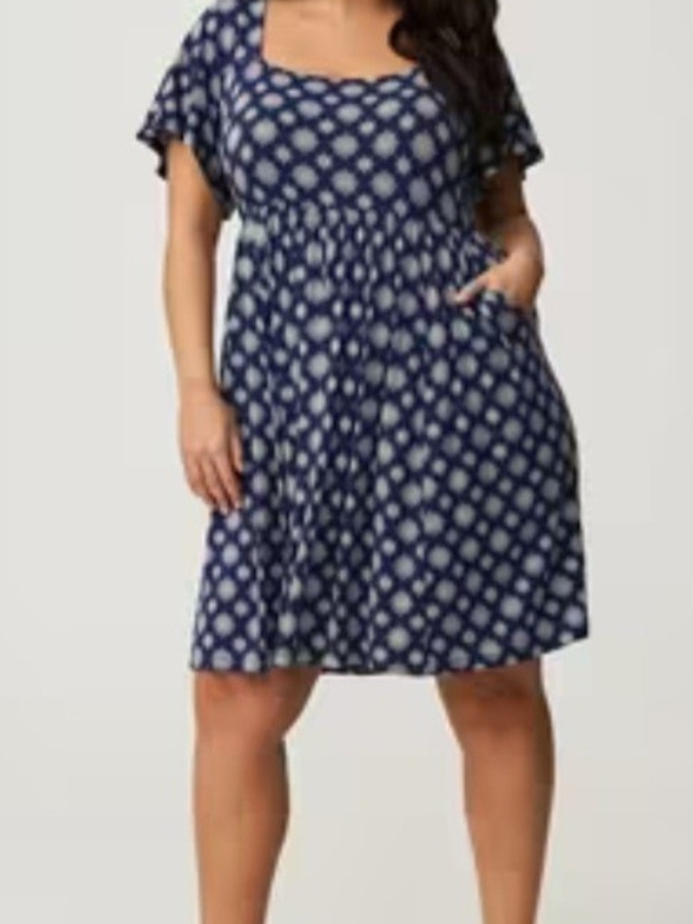 torrid Navy Blue Midi Dress with Ivory Geometric Print